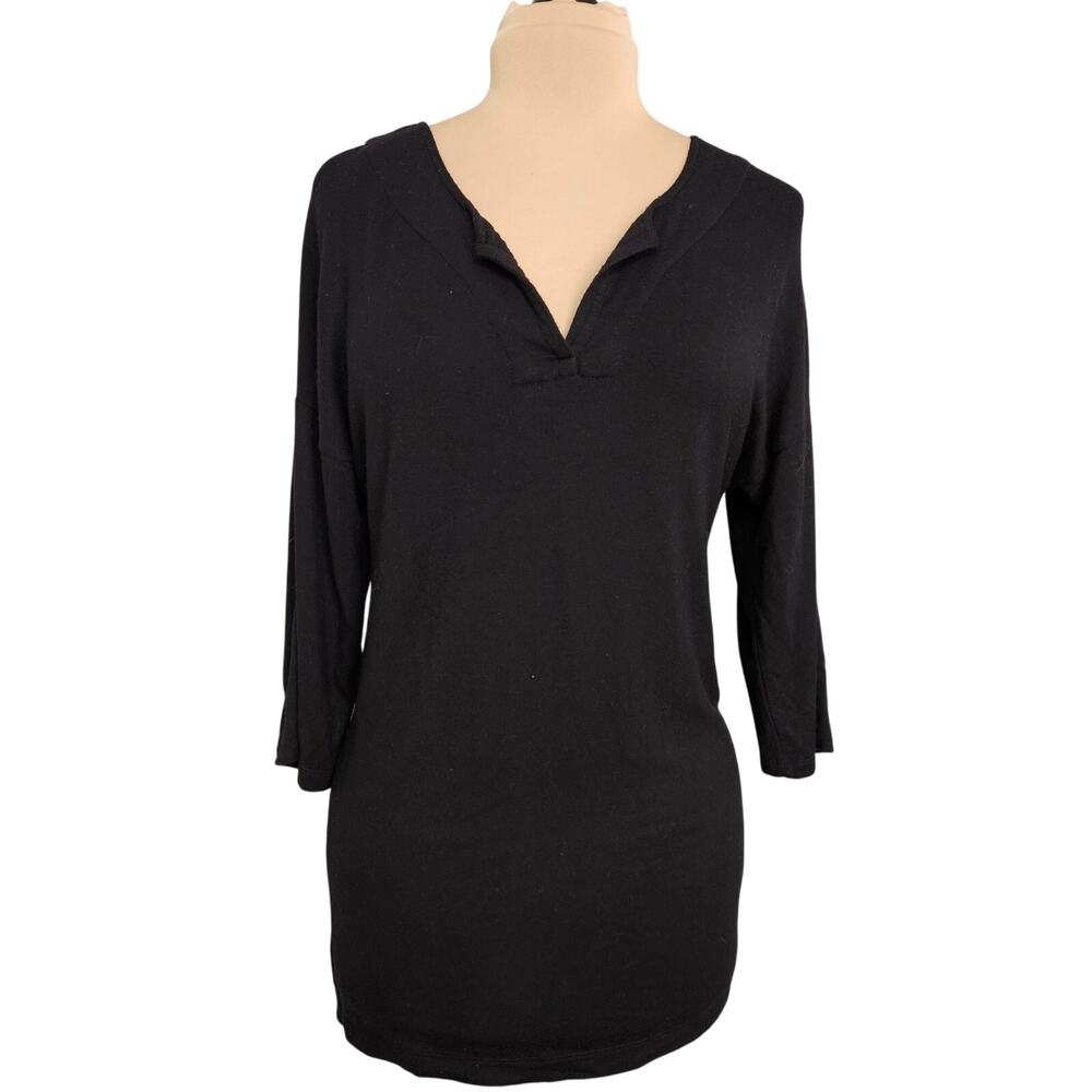 Soma Live Lounge Wear Top Womens XS Black V Neck 3/4 Sleeve Soft Black Cozy‎ PJs